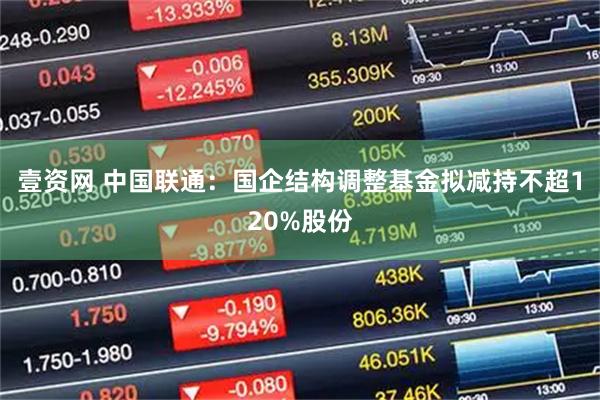 壹资网 中国联通：国企结构调整基金拟减持不超120%股份